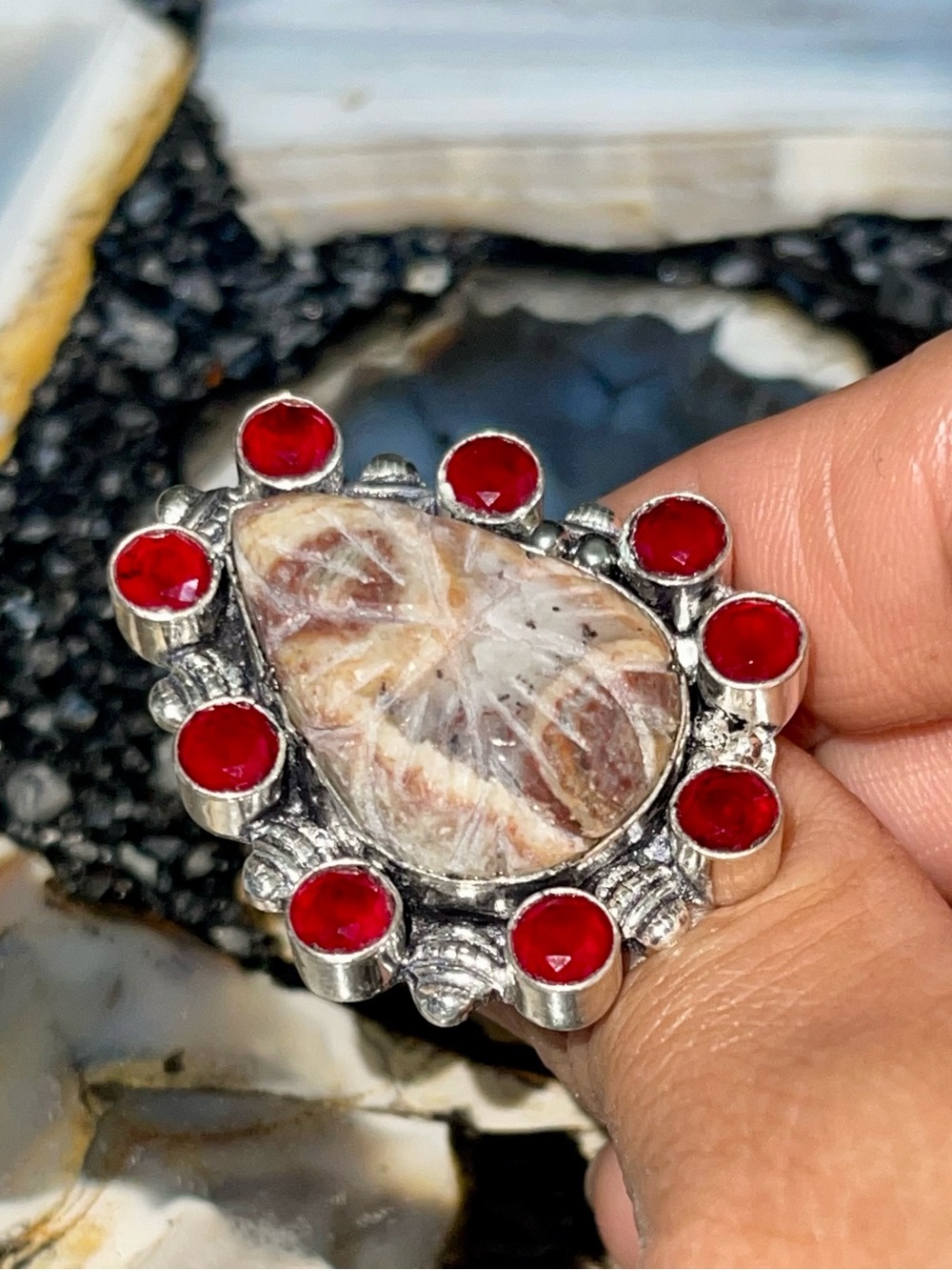 Carved Brown Jasper Ring Size 8 1/4 - Picture 6 of 12